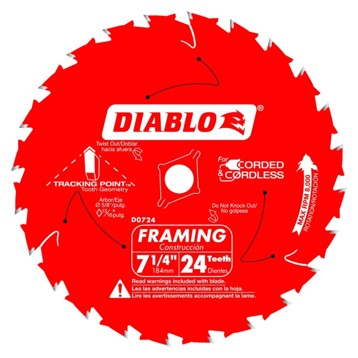 Diablo D0724 Framing Saw Blade with Perma-Shield, Tracking Point Tooth Design for Efficient Cutting, 7-1/4" x 24-Tooth (Pack of 2)