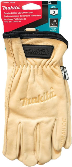 Makita T-04204 100% Genuine Leather Cow Driver Gloves (X-Large)
