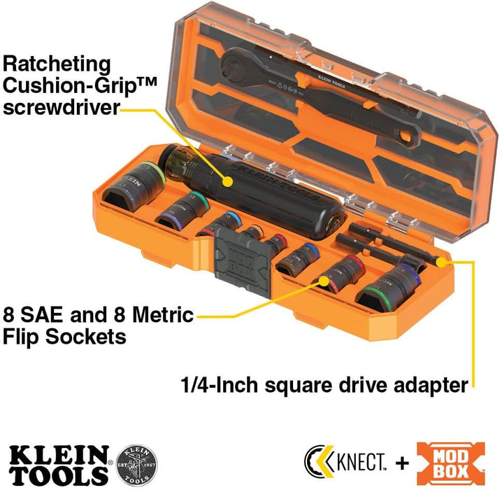 Klein Tools 65242 Flip-16 KNECT Ratcheting Impact Flip Socket Screwdriver Set