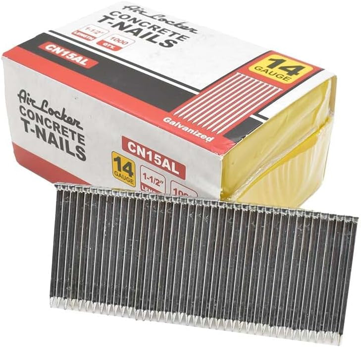 Air Locker CN15AL 14 Gauge Concrete T-Nails for Concrete Nailers 1-1/2" Smooth Shank (Pack of 1000)
