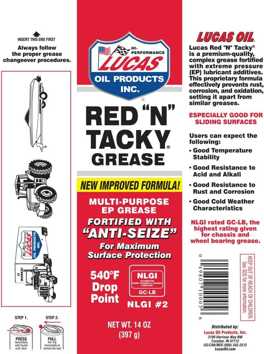 Lucas Oil 10005 Red N Tacky Grease, 14 Ounce Cartridge (Pack of 10)