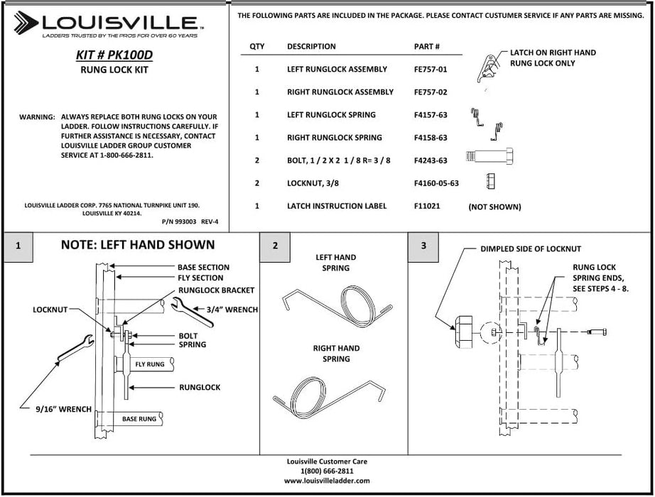 Louisville Ladder PK100D Rung Lock Kit for Aluminum Extension Ladder