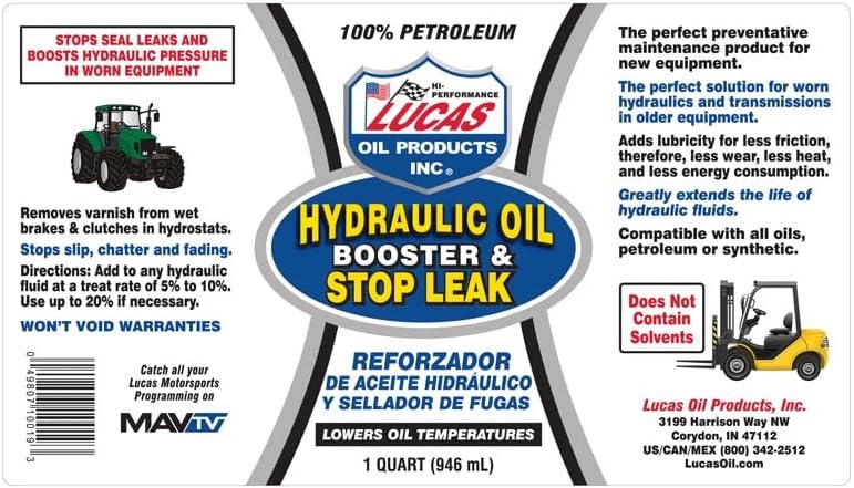 Lucas Oil 10019 Hydraulic Oil Booster & Stop Leak - 1 Quart (Pack of 12)