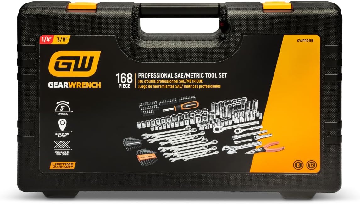 GEARWRENCH GWPRO168 168 Piece 1/4" & 3/8" Drive 72-Tooth 6 Point Professional Tool Set