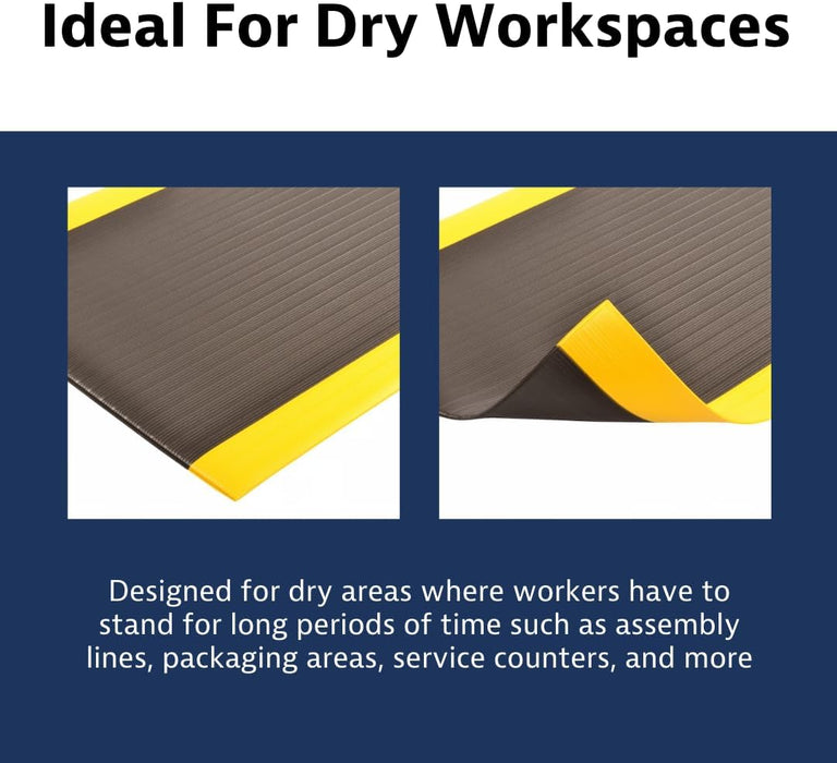 Notrax 410 Airug 2' x 60' x 3/8" Anti Fatigue Mat, Enhanced Slip Resistance with Beveled Edges and Ribbed Surface, Ideal for Industrial and Commercial Workplaces, Black/Yellow, 410R0324BY Ribbed Surface 2' x 60' x 3/8" Black/Yellow