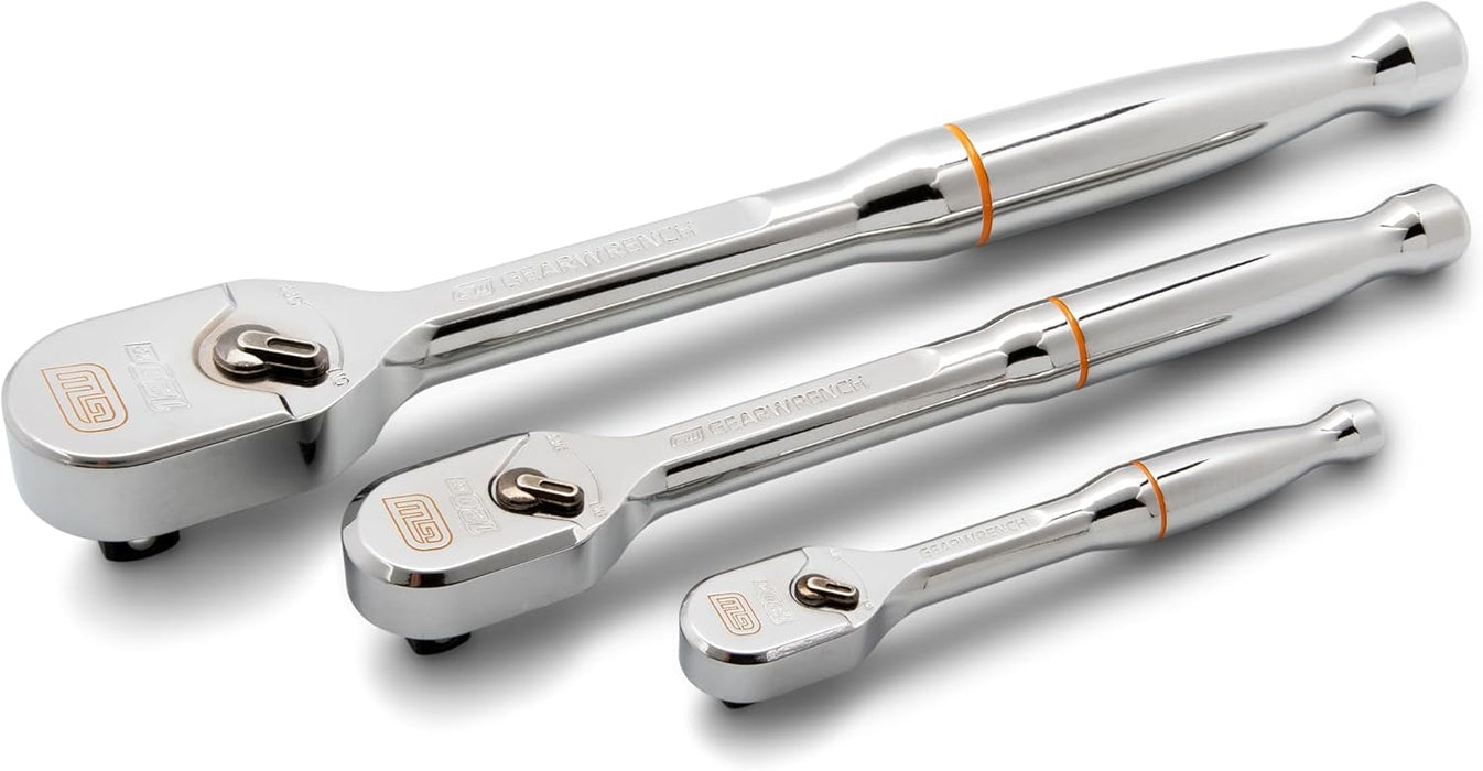 GEARWRENCH 3 Piece 1/4", 3/8" and 1/2" Drive 120XP Full Polish Teardrop Ratchet Set | 81206XP Standard