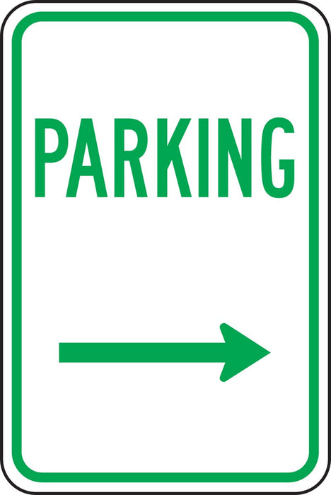 Accuform FRP226RA "Parking" with Right Arrow, Reflective Aluminum Parking Sign, 18" x 12"