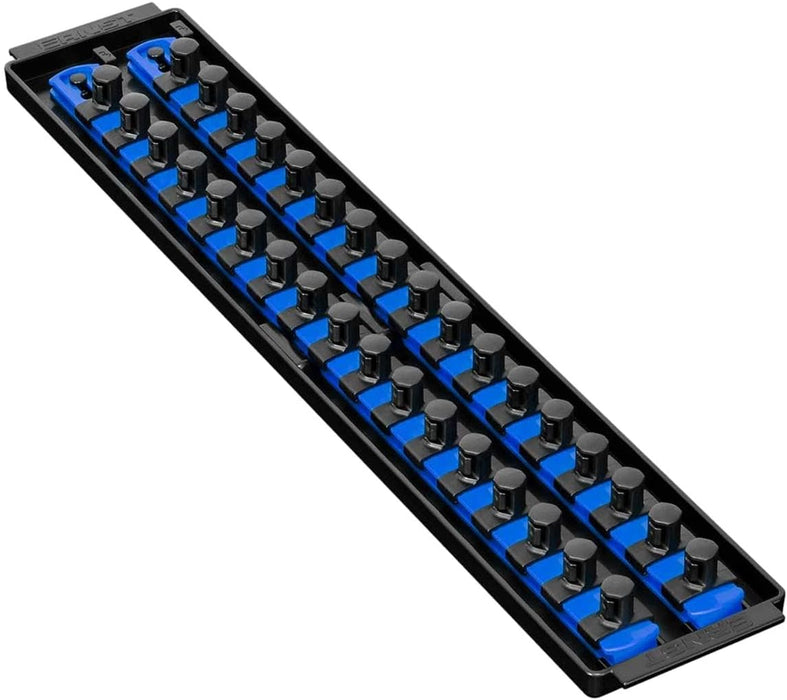 Ernst Manufacturing 19-Inch Socket Boss Organizer with Twist-Lock 2 Rails for 1/2-Inch Drive Sockets, Blue, Model 8457 – Secure and Durable Socket Storage Solution - Made in USA 19-INCH 1/2" Blue