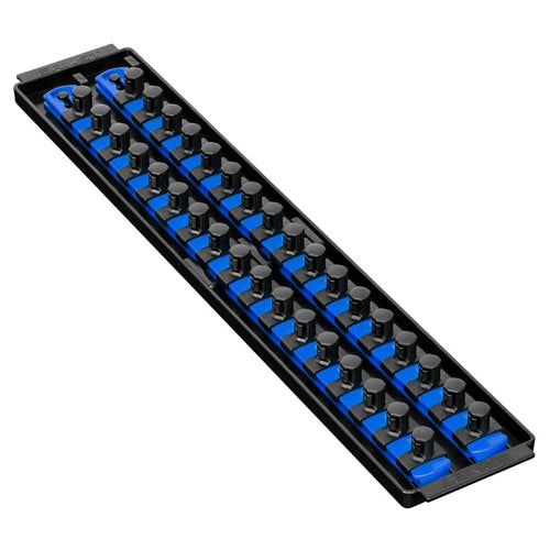 Ernst Manufacturing 19-Inch Socket Boss Organizer with Twist-Lock 2 Rails for 1/2-Inch Drive Sockets, Blue, Model 8457 – Secure and Durable Socket Storage Solution - Made in USA 19-INCH 1/2" Blue