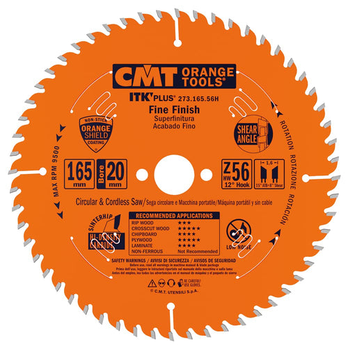 CMT Orange Tools 273.165.56H ITK Plus Saw Blade 6-1/2" x 0.063" / 0.039" x 20mm (5/8")