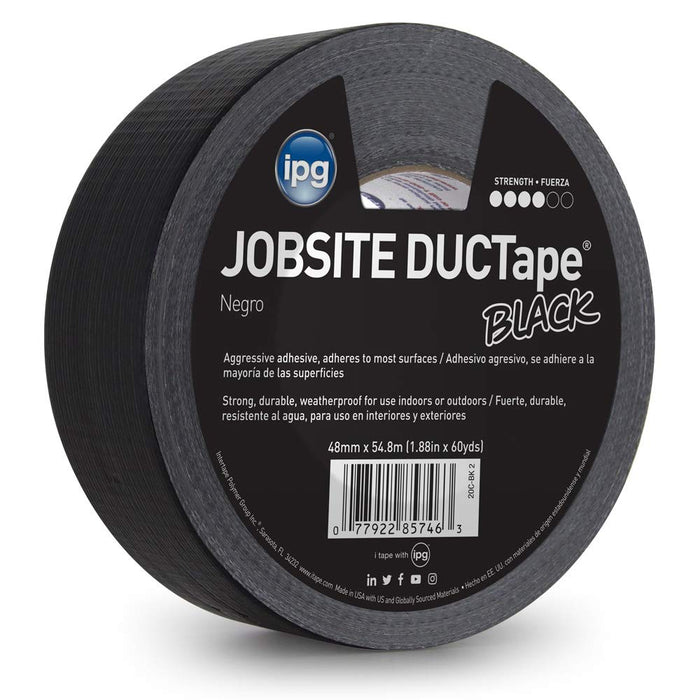 IPG (20C-BK-2) JobSite DUCTape, Colored Duct Tape, 1.88" x 60 yd, Black (Single Roll)