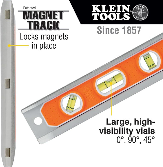 Klein Tools 935R Aluminum Torpedo Level Rare-Earth Magnet, 9-Inch