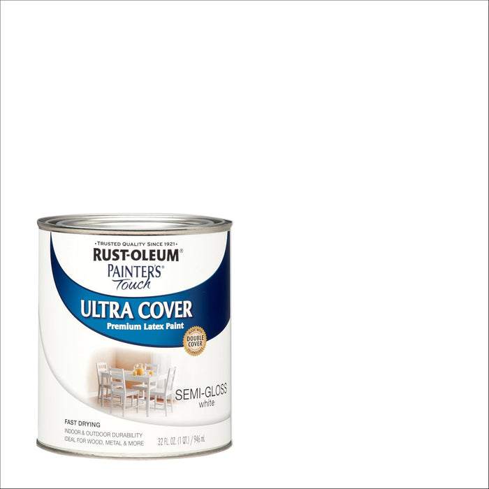 Rust-Oleum 1993502 Painter's Touch Latex Paint, Quart, Semi-Gloss White (Pack of 2)