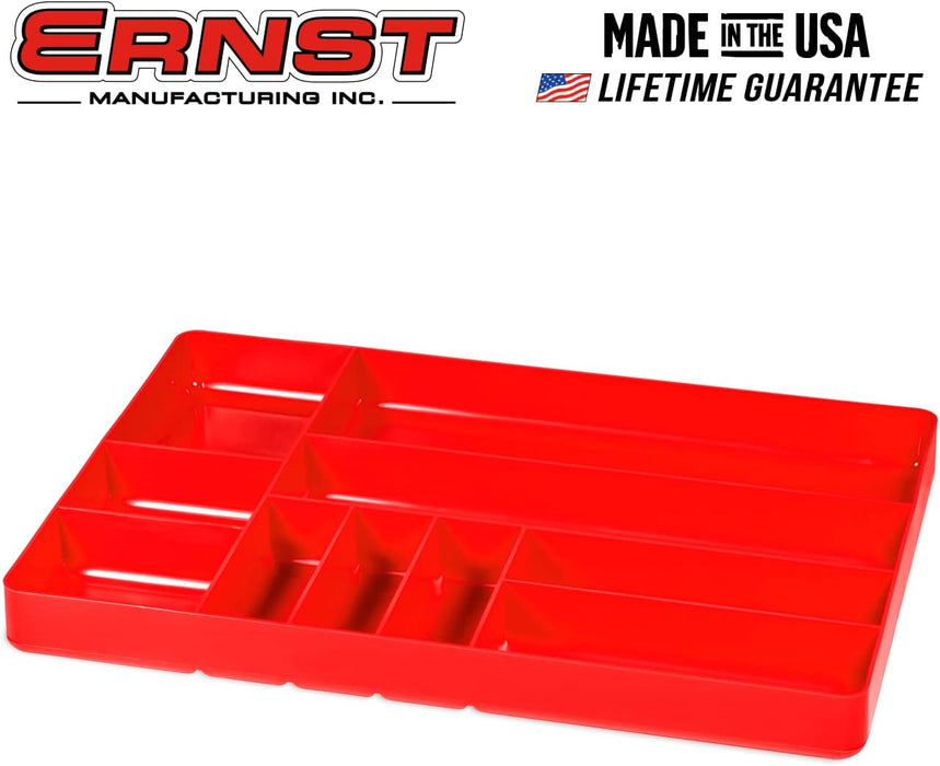 Ernst Manufacturing 10 Compartment Drawer Organizer: Heavy Duty Stackable Tray for Automotive Garage Tool Organization - Low-Profile Toolbox Storage - Nuts and Bolts, Tools, Parts, Easy to Clean - Red