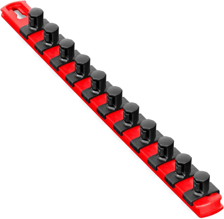 Ernst Manufacturing 13-Inch Magnetic Socket Organizer with 11 1/2-Inch Twist Lock Clips, Red - 8416M-Red-1/2 13-Inch 1/2-Inch Twist Clips Red