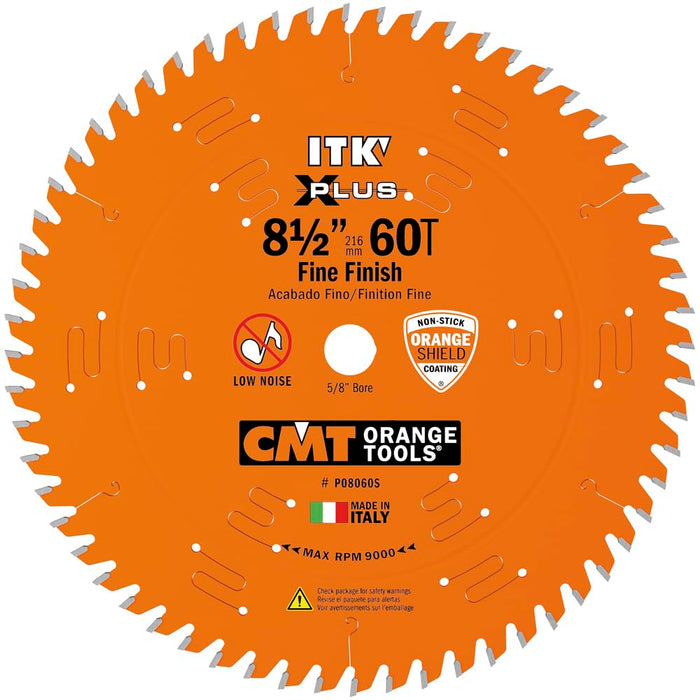 CMT P08060S ITK Plus Finish Sliding Compound Miter Saw Blade with 8-1/2 x 60 Teeth, 10-Degree ATB Shear and 5/8-Inch Bore