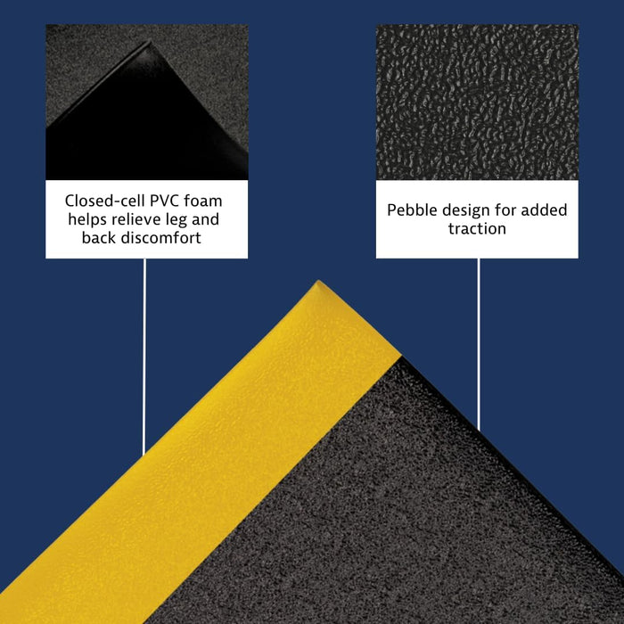 Notrax 411 Sof-Tred 4' x 60' x 3/8" Anti Fatigue Mat, Enhanced Slip Resistance with Beveled Edges and Pebbled Surface, Ideal for Industrial and Commercial Workplaces, Black/Yellow, 411R0348BY