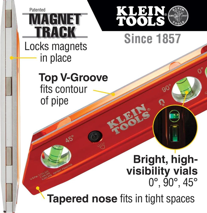 Klein Tools 935RBLT Lighted Torpedo Billet Level, Rare-Earth Magnet