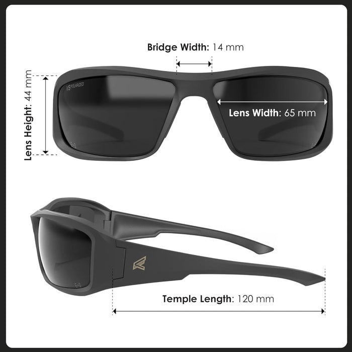 EDGE Brazeau Safety Glasses, Polarized Lenses, Non-Slip, Impact/Scratch Resistant, 99.9% UV Protect, ANSI Z87 Rated (Black, Polarized Smoke Vapor Shield)