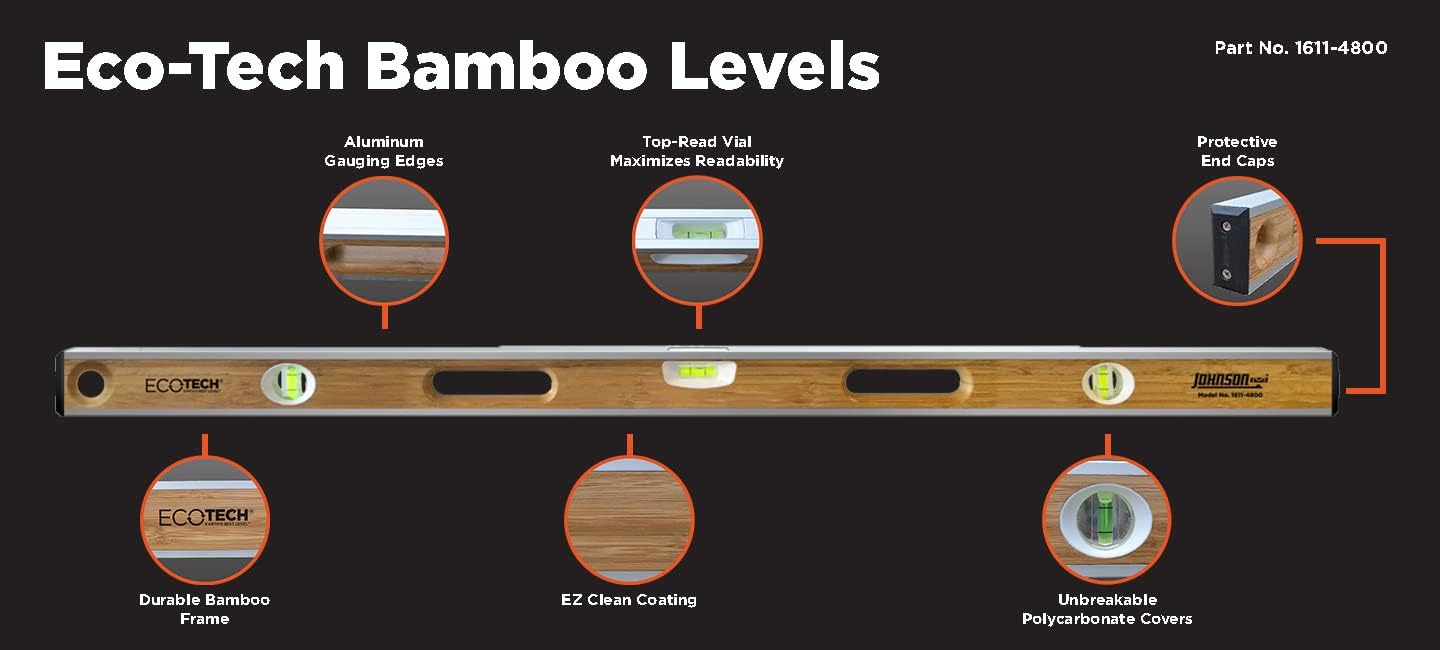 Johnson 1611-4800 48-in Bamboo Level, Black