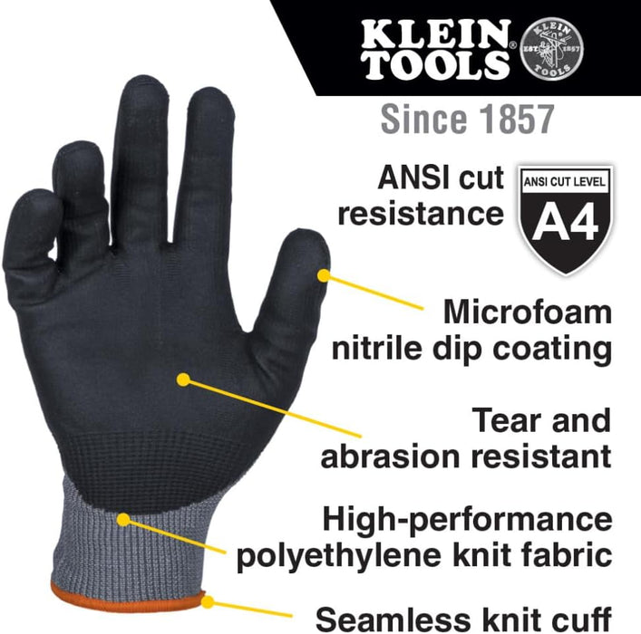 Klein Tools 60590 Knit Dipped Gloves, Cut Level A4, Touchscreen, X-Large, 2-Pair
