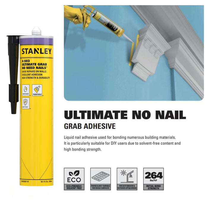 Stanley A603 Ultimate No Nail Grab Adhesive, White, 10.1 fl oz (Pack of 2)