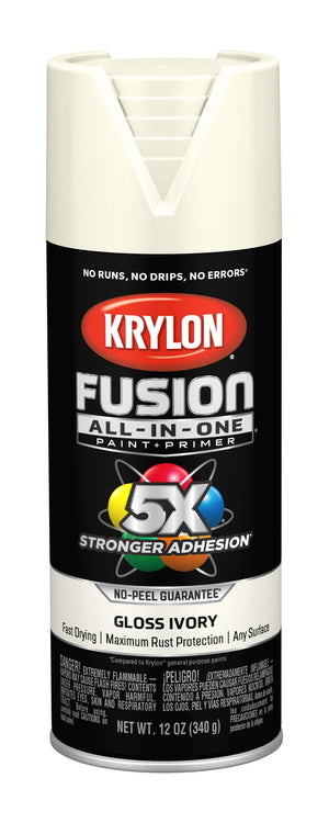 Krylon Fusion All-In-One Adhesive Spray Paint for Indoor/Outdoor Use, Gloss Ivory, 12 Ounce (Pack of 1)