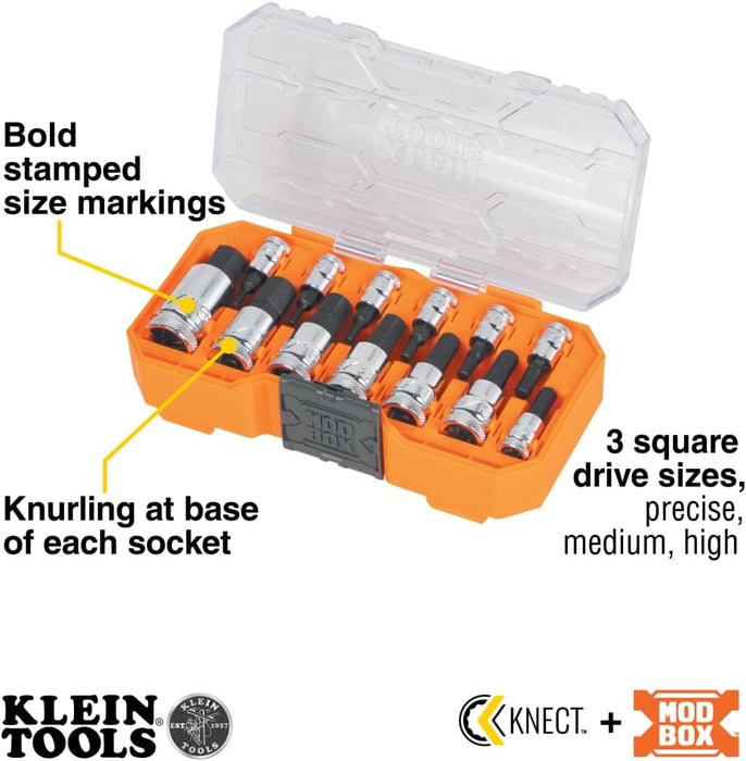 Klein Tools 65213HEX Knurled Hex Bit Socket Set, SAE, 13-Piece