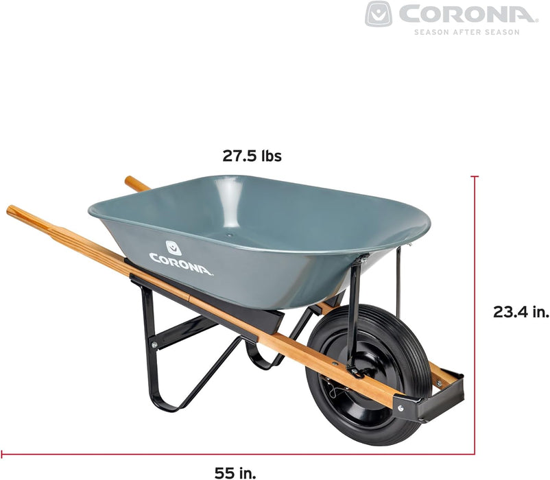 Corona WB1000 5 Cubic Foot Wheelbarrow in A Box Heavy Duty Garden Cart with 15 Inch Flat Free Tire for Outdoor Gardening, Yards, Planting