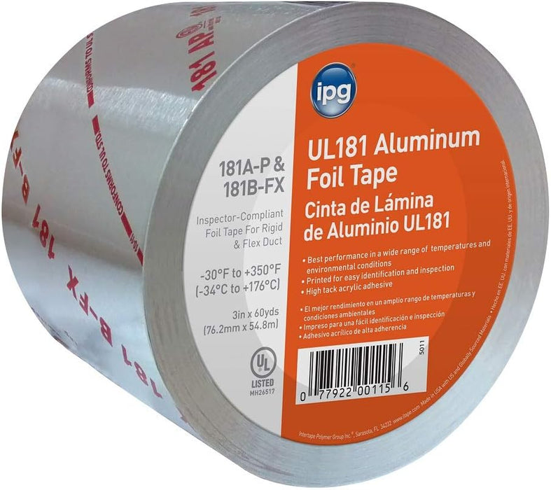 IPG UL181 Aluminum Foil Tape, 2.5" x 60 yd, (Single Roll)