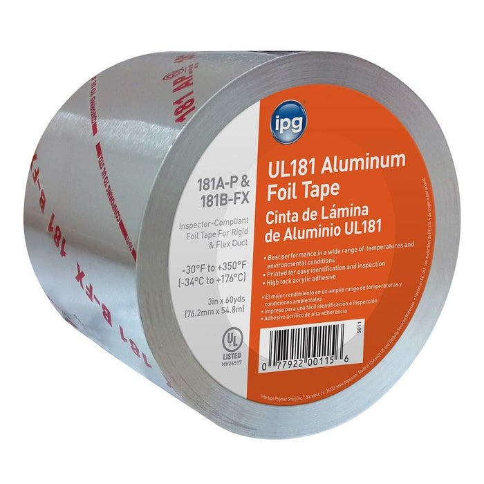 IPG UL181 Aluminum Foil Tape, 2.5" x 60 yd, (Single Roll)