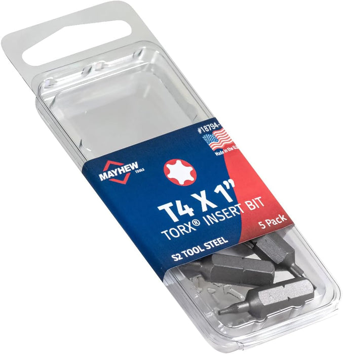 Mayhew Tools 18794-5 Torx Insert Bit, T4 x 1" (Pack of 5)