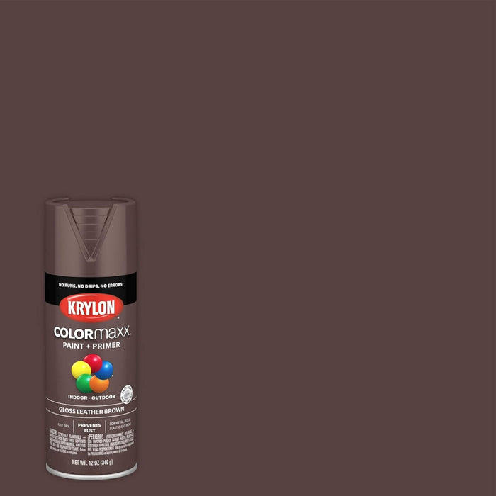 12 oz Krylon K05527007 Leather Brown COLORmaxx Paint & Primer Spray Paint, Gloss Leather Brown 12 Ounce (Pack of 1) Gloss