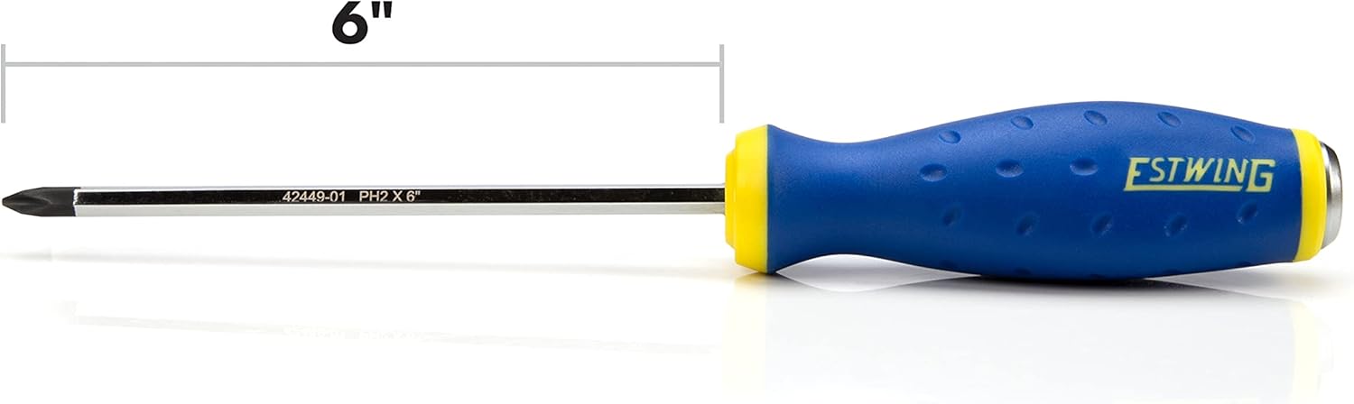 Estwing 42449-01 PH2 Philips Head Heavy-Duty Hex Shaft Demolition Screwdriver with Magnetic Tip, 6-in. Chrome Vanadium Steel Shaft, Ergonomic TPR Rubber Handle