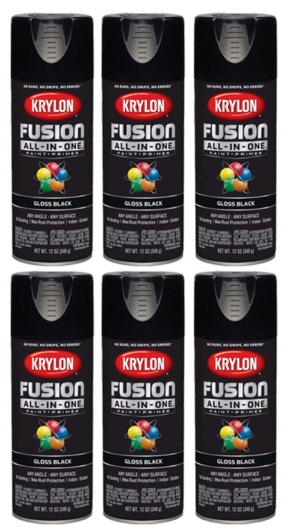 Krylon K02732007 Black Fusion All-In-One Paint & Primer Spray Paint, Satin, 12 oz (Pack of 6)
