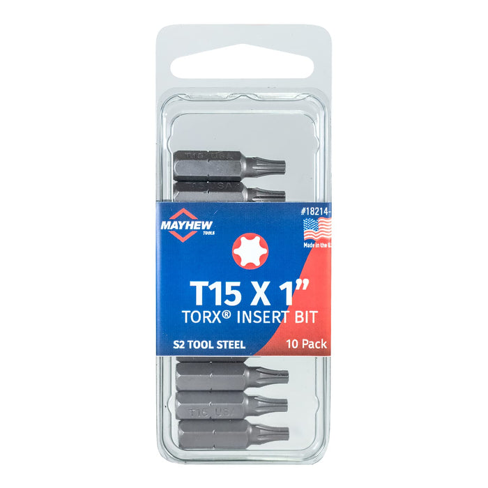 Mayhew Tools 18214-10 USA Torx Insert Bit, T15 x 1" (Pack of 10)