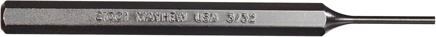 Mayhew Tools 21001 SAE Pin Punch, 3/32 x 0.88" Pin, 4-1/2" OAL x 1/4" Body, Black Oxide Finish