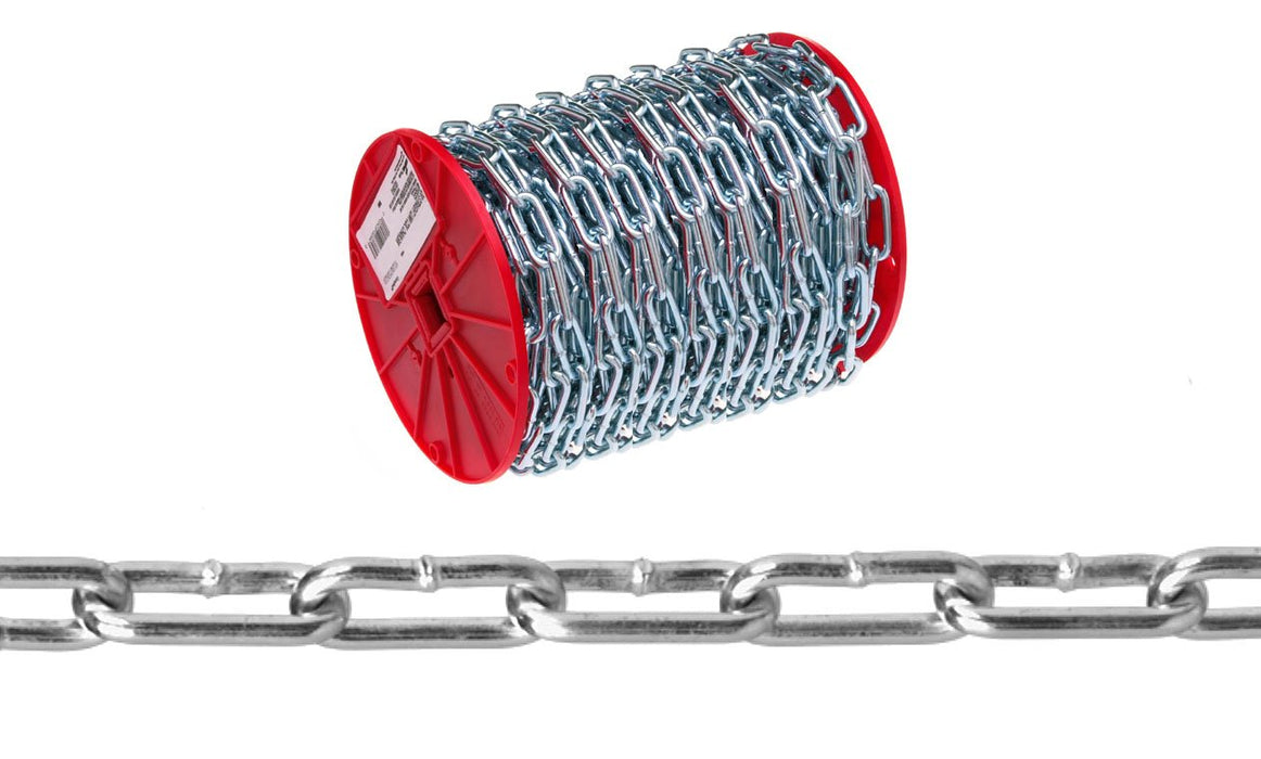 Campbell 0724527 Low Carbon Steel Straight Link Coil Chain on Reel, Zinc Plated, 3/0 Trade, 0.21" Diameter, 100' Length, 605 lbs Load Capacity