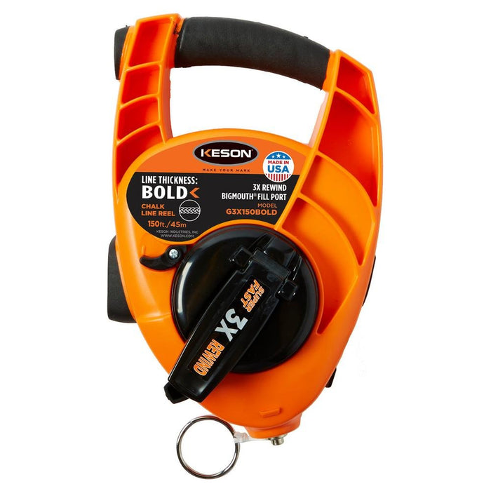 Keson G3X150BOLD Bold Chalk Line Reel with 3X1 Rewind, 12-Ounce Chalk Capacity, 150-Foot