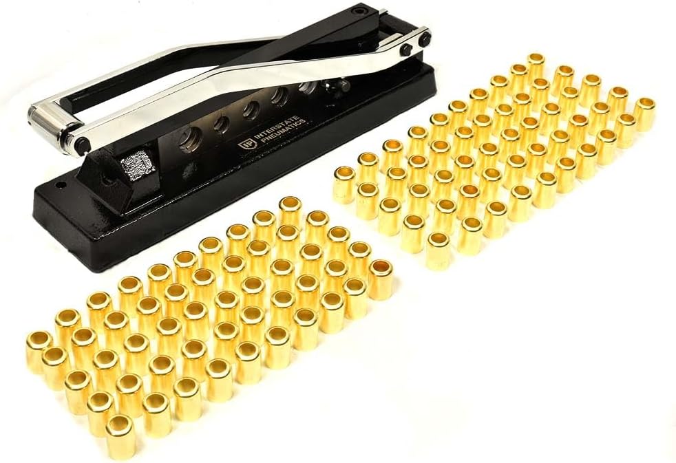 Interstate Pneumatics H8-KIT1 Heavy-Duty Bench Crimper (H8) with Ferrules, 0.718 Inch ID x 1 Inch & 0.656 Inch ID x 1 Inch (Pack of 50)