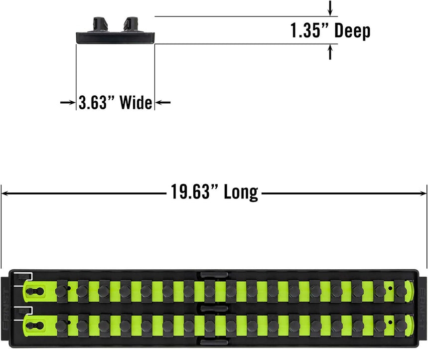 Ernst Manufacturing 8463HV Socket Boss, Premium 2-Rail, 1/2-Inch-Drive Socket Organizer, 18-Inch, High-Visibility