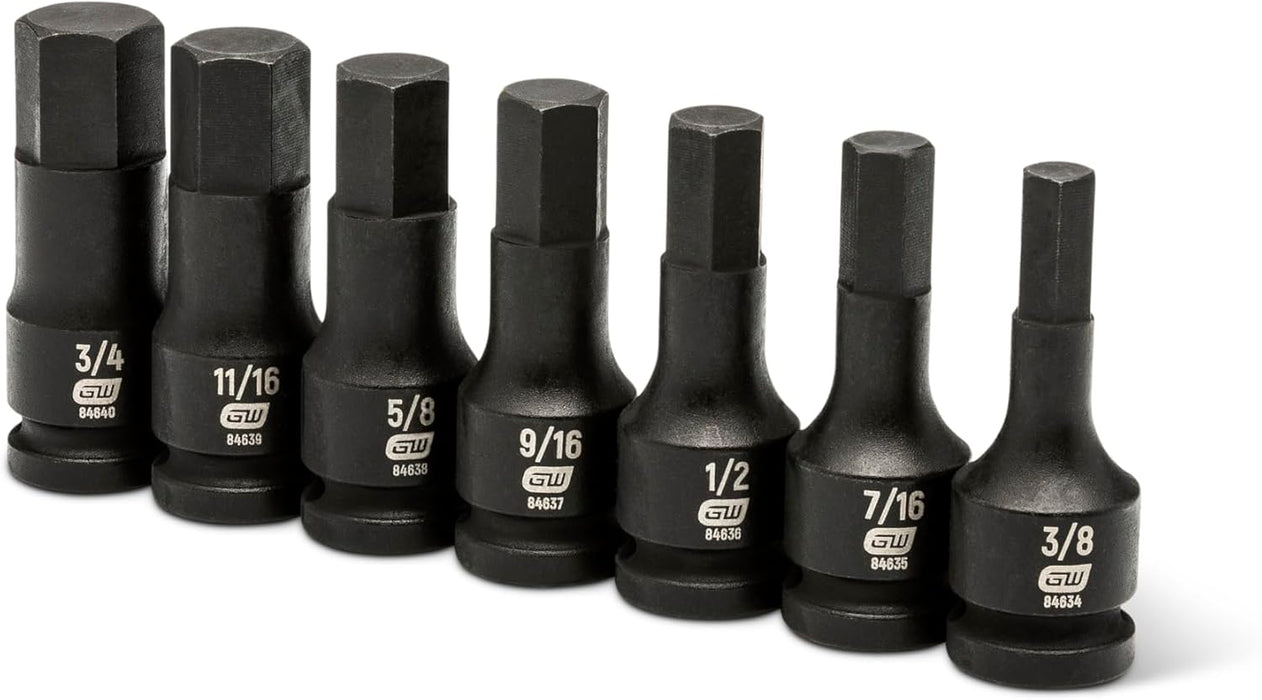 GEARWRENCH 84941 1/2" Drive Hex Bit Impact SAE Socket Set, 7 Piece