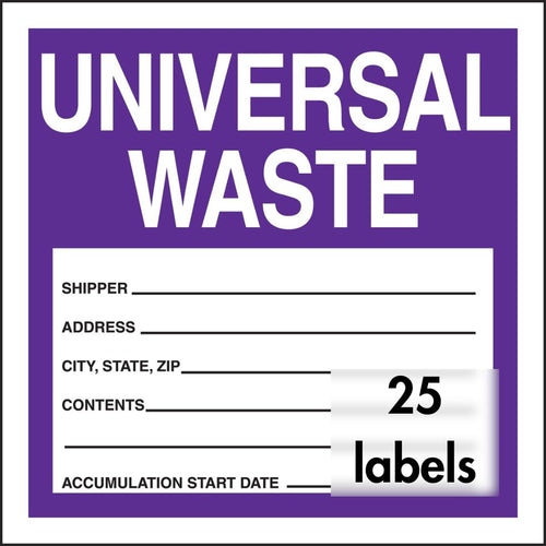 Accuform Signs MHZW16PSP Adhesive Coated Paper Hazardous Waste Label, "Universal Waste", 6" Length x 6" Width (Pack of 25)