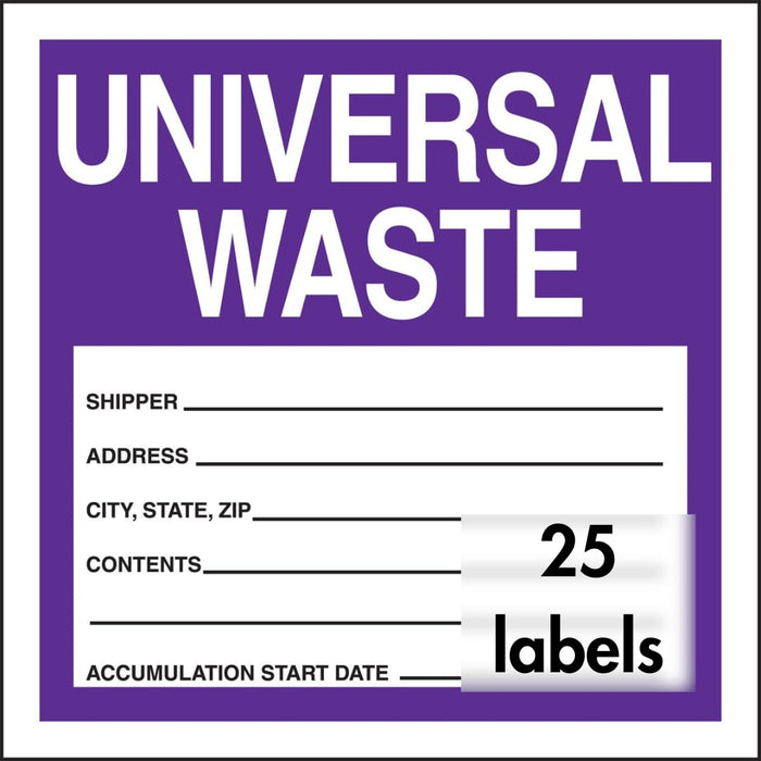 Accuform Signs MHZW16PSP Adhesive Coated Paper Hazardous Waste Label, "Universal Waste", 6" Length x 6" Width (Pack of 25)