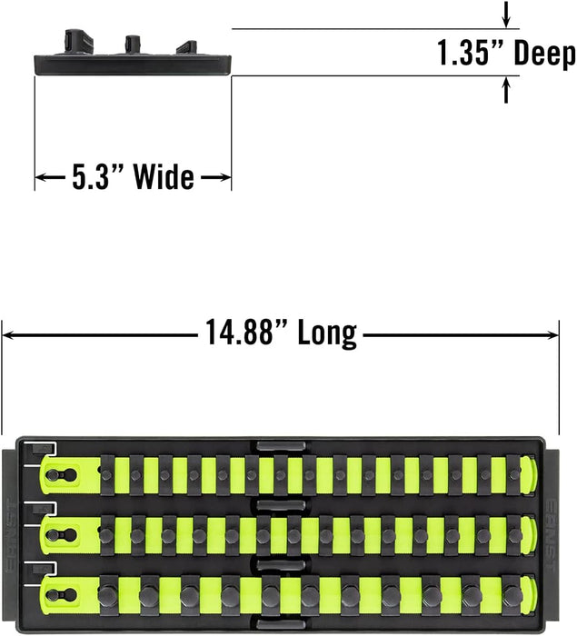 Ernst Manufacturing 8498HV 13-Inch Socket Boss, Premium 3-Rail Multi-Drive Socket Organizer, High Visibility - Made in USA 13-Inch Hi-Viz