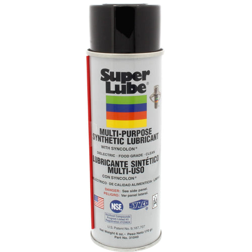 Super Lube Multi-Purpose Synthetic Lubricant w/Syncolon (Translucent, 6oz Aerosol) | NSF Certified Food Grade & Clean | No Drip, Run, or Evaporation