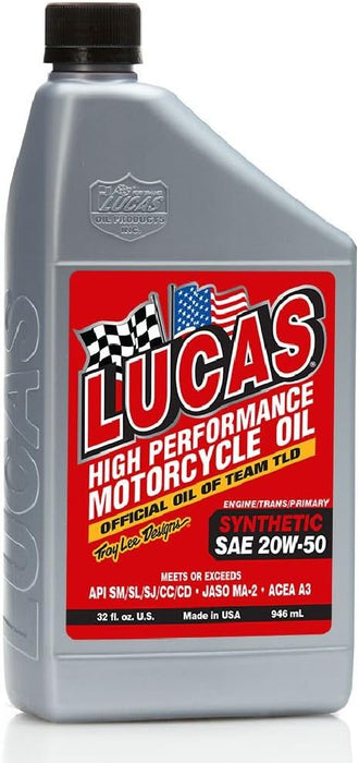 Lucas Oil 10702 SAE 20W-50 Synthetic Motorcycle Oil - 1 Quart Bottle