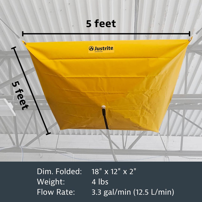 Justrite 28300 Ceiling Leak Diverter Tarp with Hose Connection and Corner Grommets, 5' x 5' Puncture-Resistant and Watertight PVC-Coated Fabric for Temporary Leak Fix