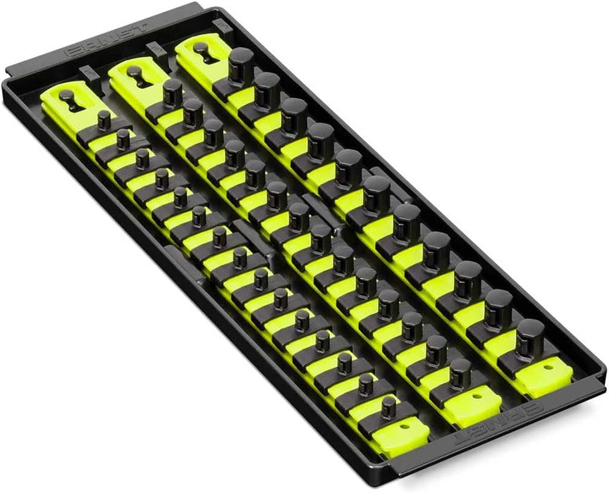 Ernst Manufacturing 8498HV 13-Inch Socket Boss, Premium 3-Rail Multi-Drive Socket Organizer, High Visibility - Made in USA 13-Inch Hi-Viz