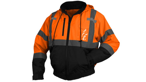 Pyramex RJ31 Series Unisex Waterproof Class 3 Fleece Bomber Safety Jacket, Hi Vis Orange, Size Large